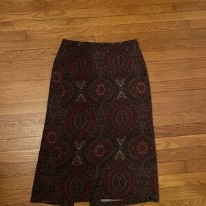 Briggs New York Burgundy and Brown Paisley Pencil Skirt